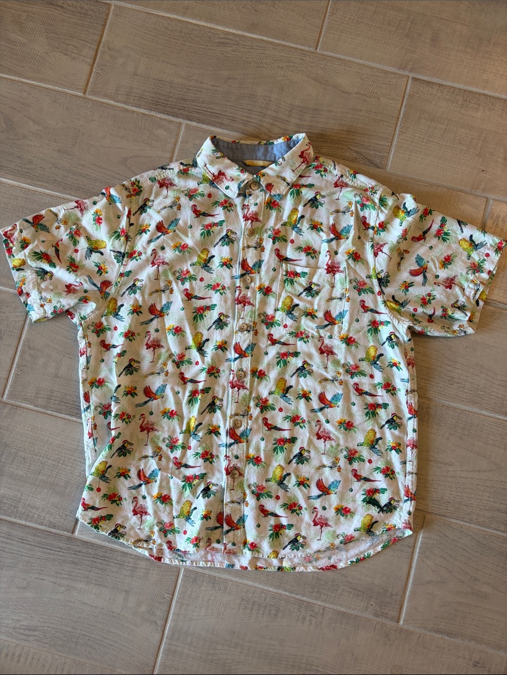 Tommy Bahama White Short-Sleeve Button-Down with Multicolor Tropical Bird Print